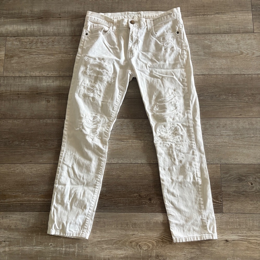 Current/Elliott The Fling Size 27 White Distressed Boyfriend Cropped Denim Jeans